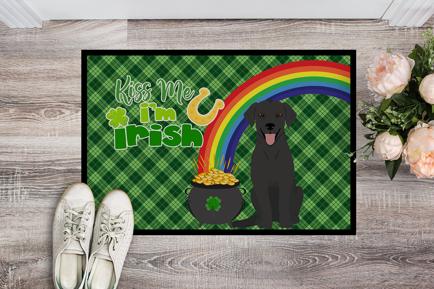 Black Labrador Retriever St. Patrick's Day Indoor or Outdoor Mat 24x36 - the-store.com