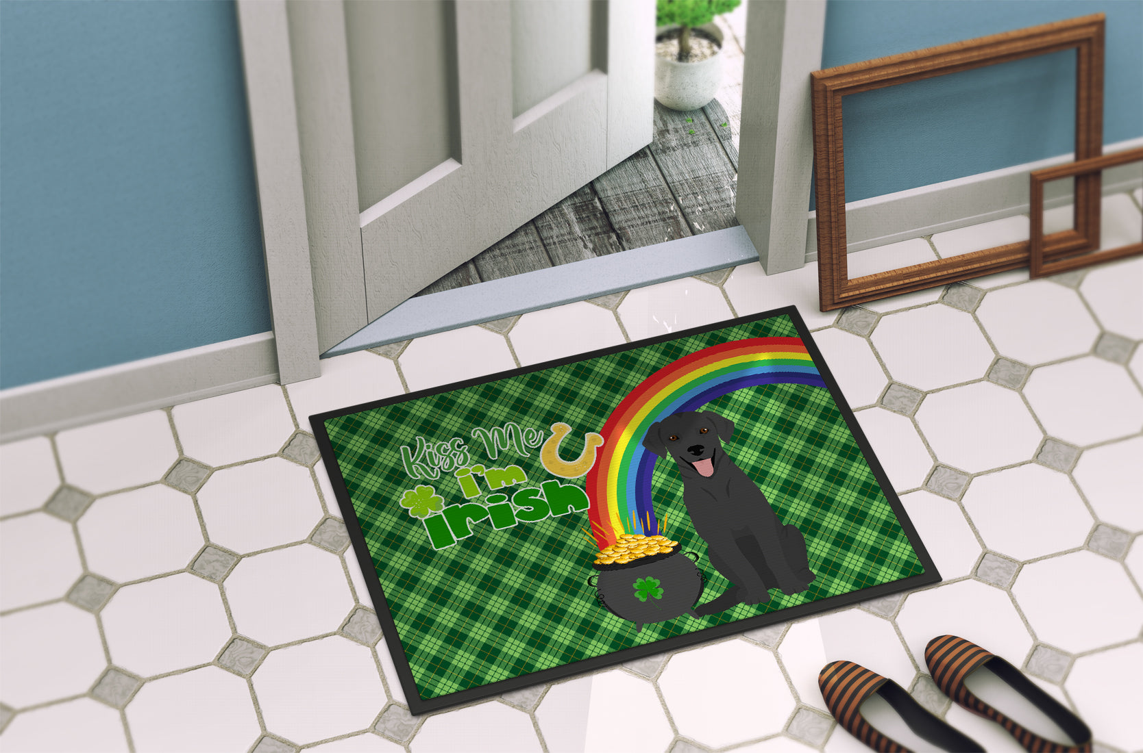 Black Labrador Retriever St. Patrick's Day Indoor or Outdoor Mat 24x36 - the-store.com