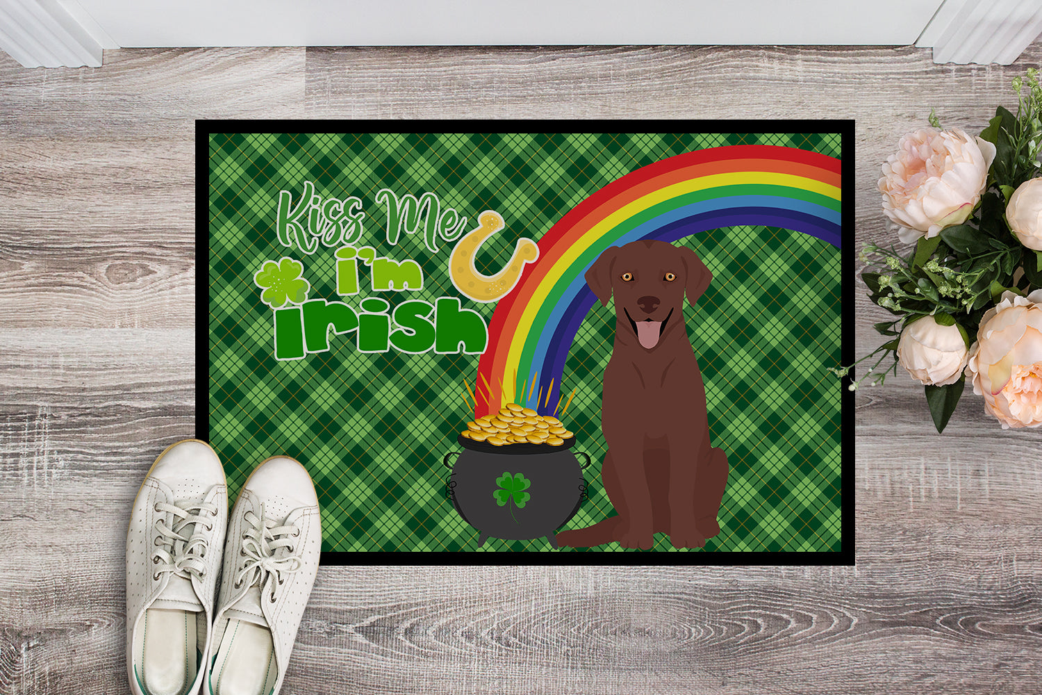 Buy this Chocolate Labrador Retriever St. Patrick's Day Indoor or Outdoor Mat 24x36