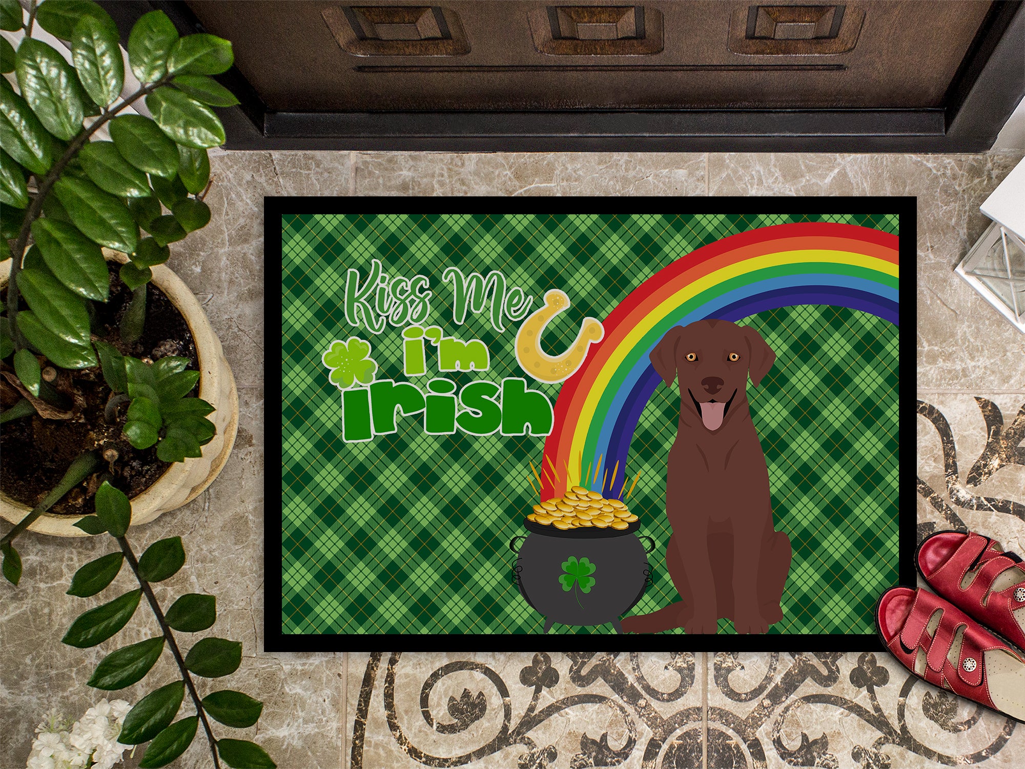 Chocolate Labrador Retriever St. Patrick's Day Indoor or Outdoor Mat 24x36 - the-store.com