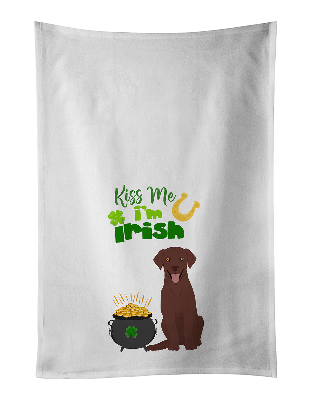 Buy this Chocolate Labrador Retriever St. Patrick's Day White Kitchen Towel Set of 2 Dish Towels