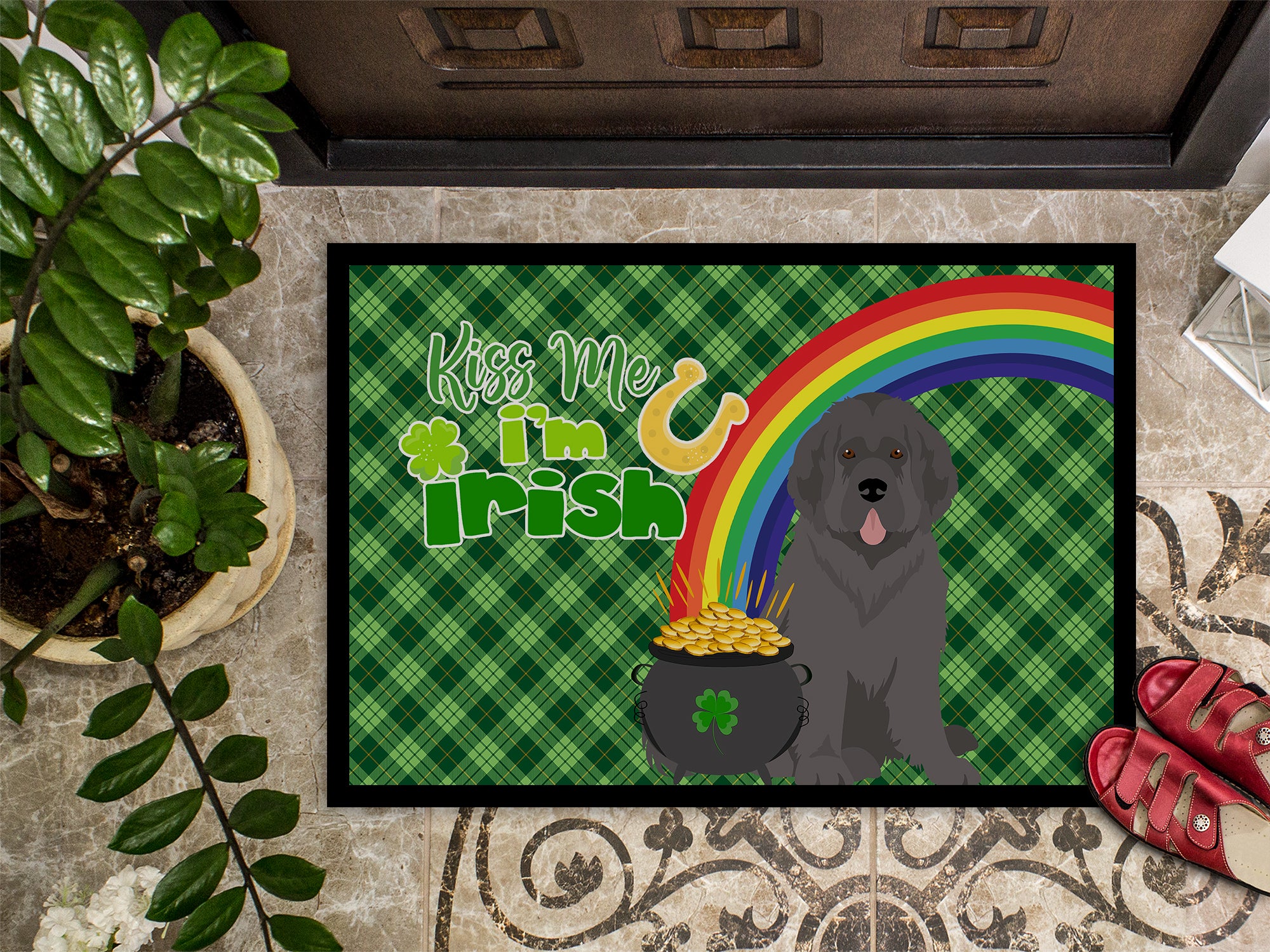 Grey Newfoundland St. Patrick's Day Indoor or Outdoor Mat 24x36 - the-store.com