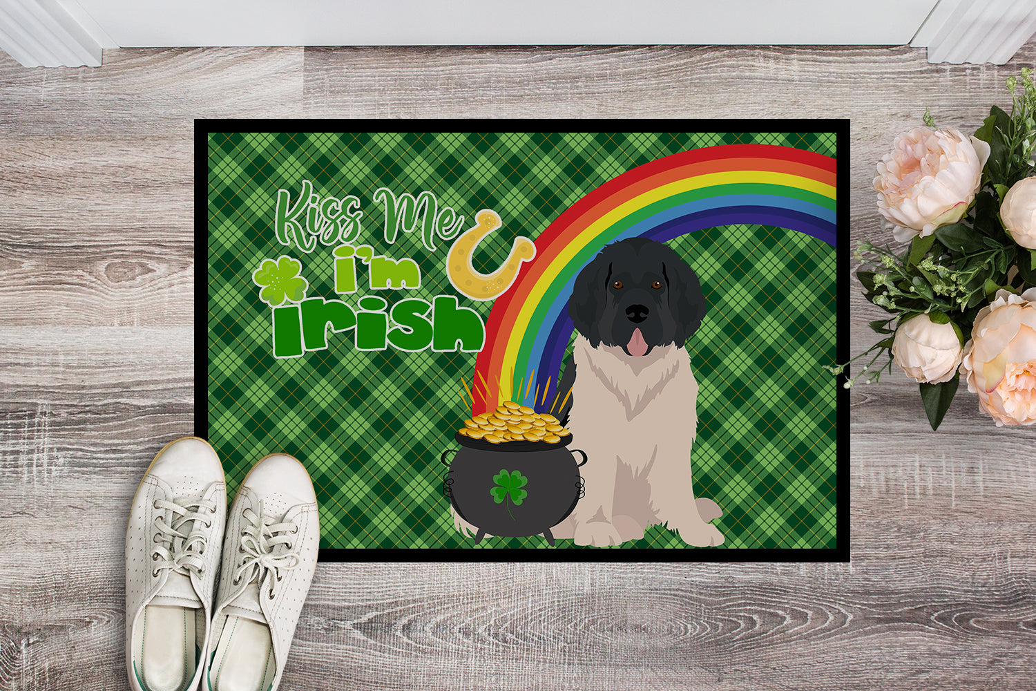 Buy this Landseer Newfoundland St. Patrick's Day Indoor or Outdoor Mat 24x36