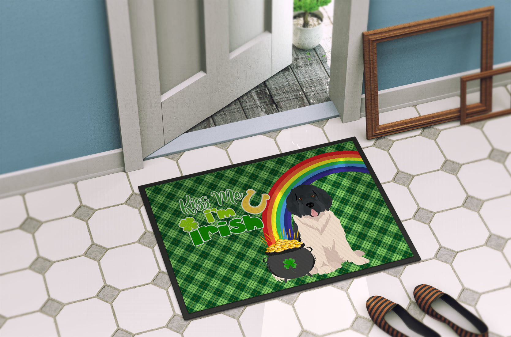 Landseer Newfoundland St. Patrick's Day Indoor or Outdoor Mat 24x36 - the-store.com