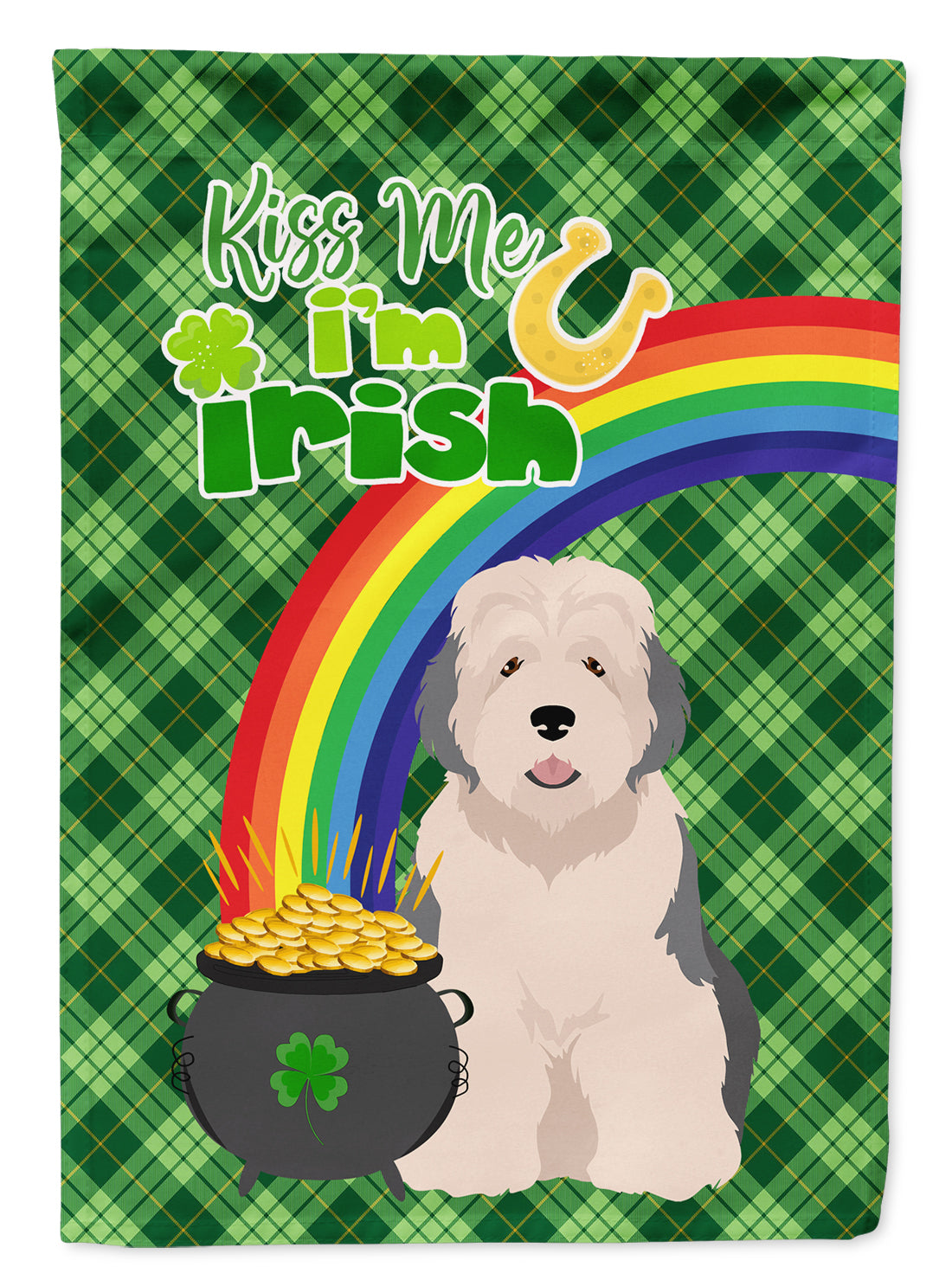 Old English Sheepdog St. Patrick's Day Flag Garden Size  the-store.com.