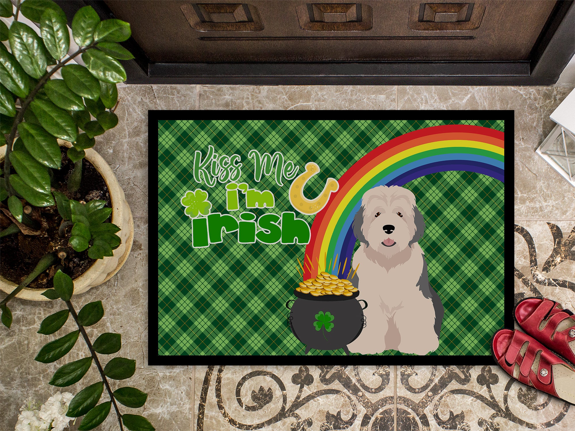 Old English Sheepdog St. Patrick's Day Indoor or Outdoor Mat 24x36 - the-store.com