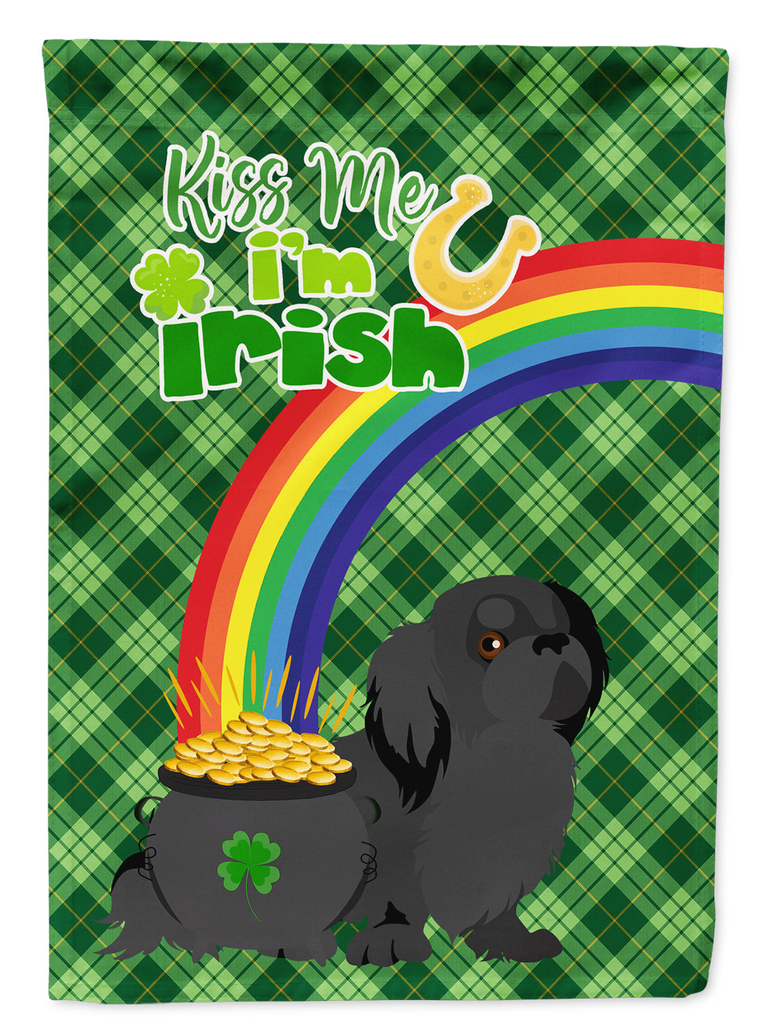 Black Pekingese St. Patrick&#39;s Day Flag Garden Size  the-store.com.