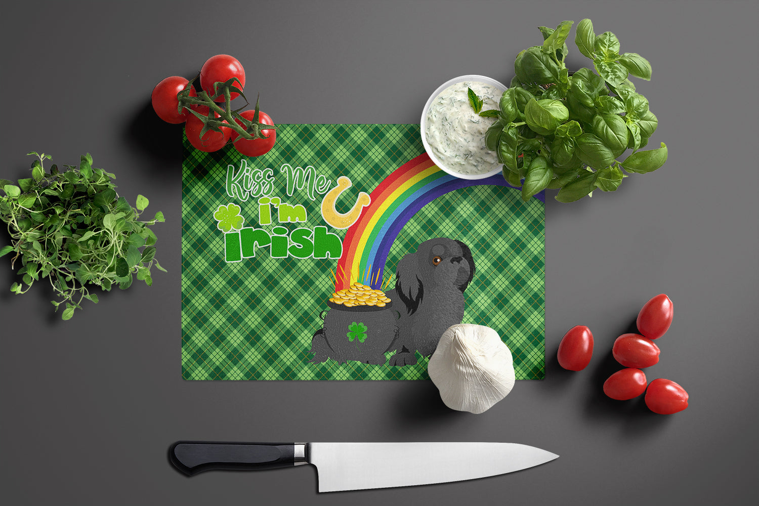 Black Pekingese St. Patrick's Day Glass Cutting Board Large - the-store.com