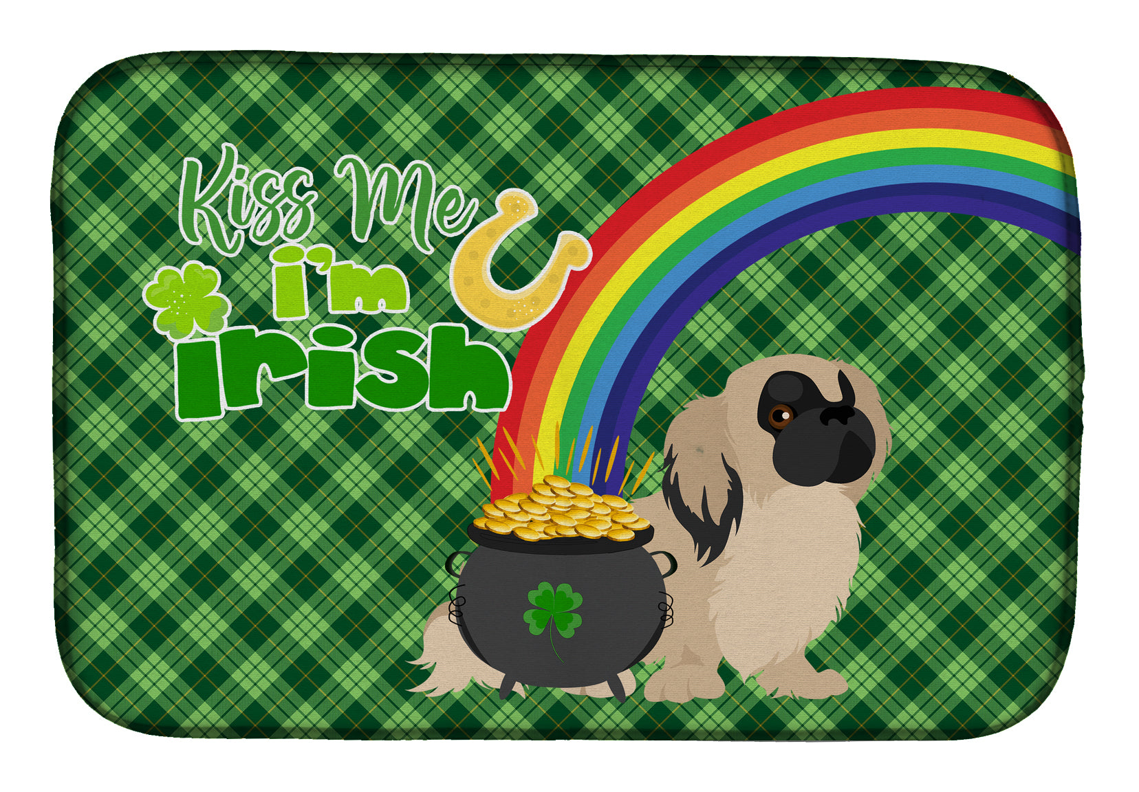 Cream Pekingese St. Patrick's Day Dish Drying Mat  the-store.com.