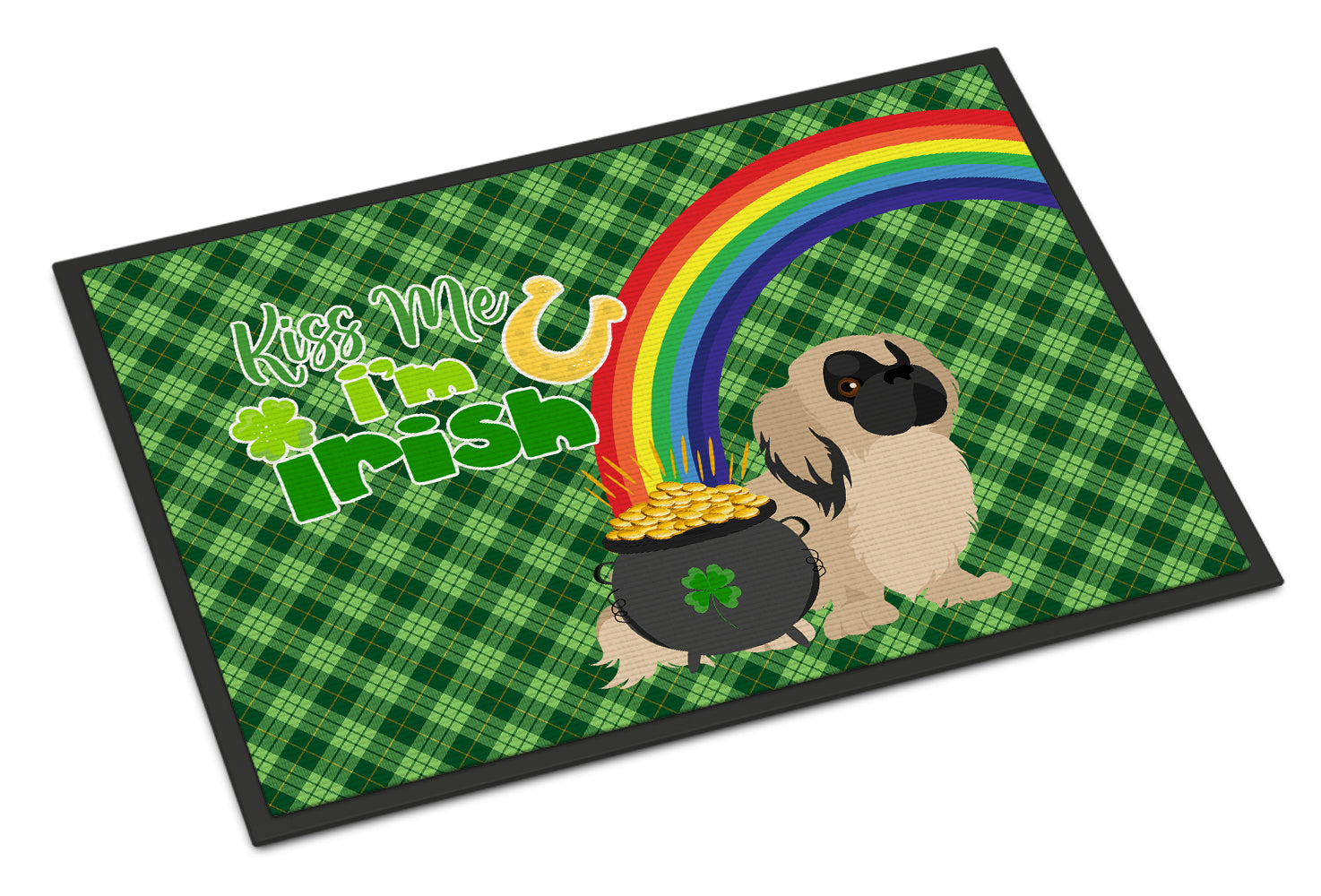 Buy this Cream Pekingese St. Patrick's Day Indoor or Outdoor Mat 24x36