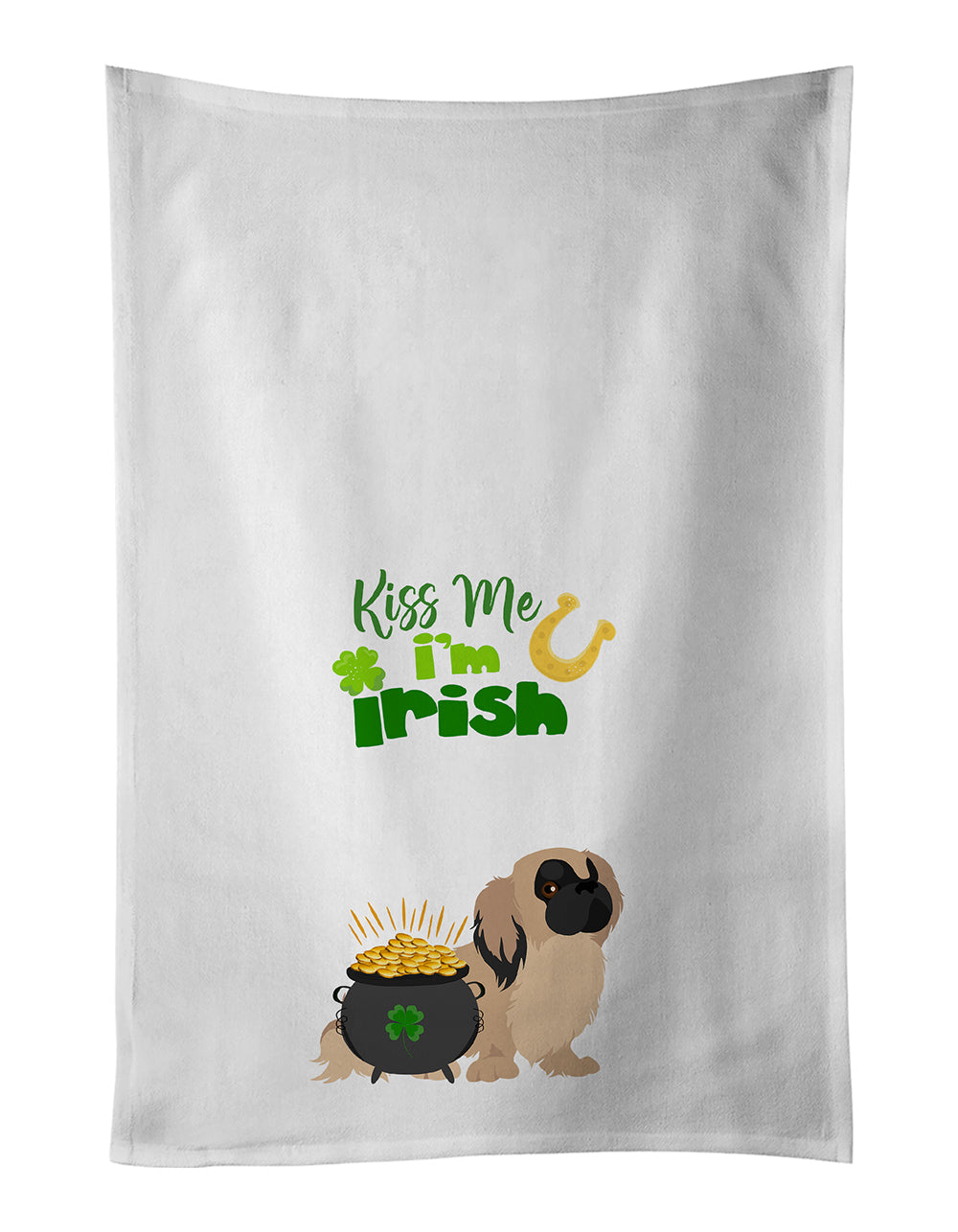 Buy this Cream Pekingese St. Patrick&#39;s Day White Kitchen Towel Set of 2 Dish Towels