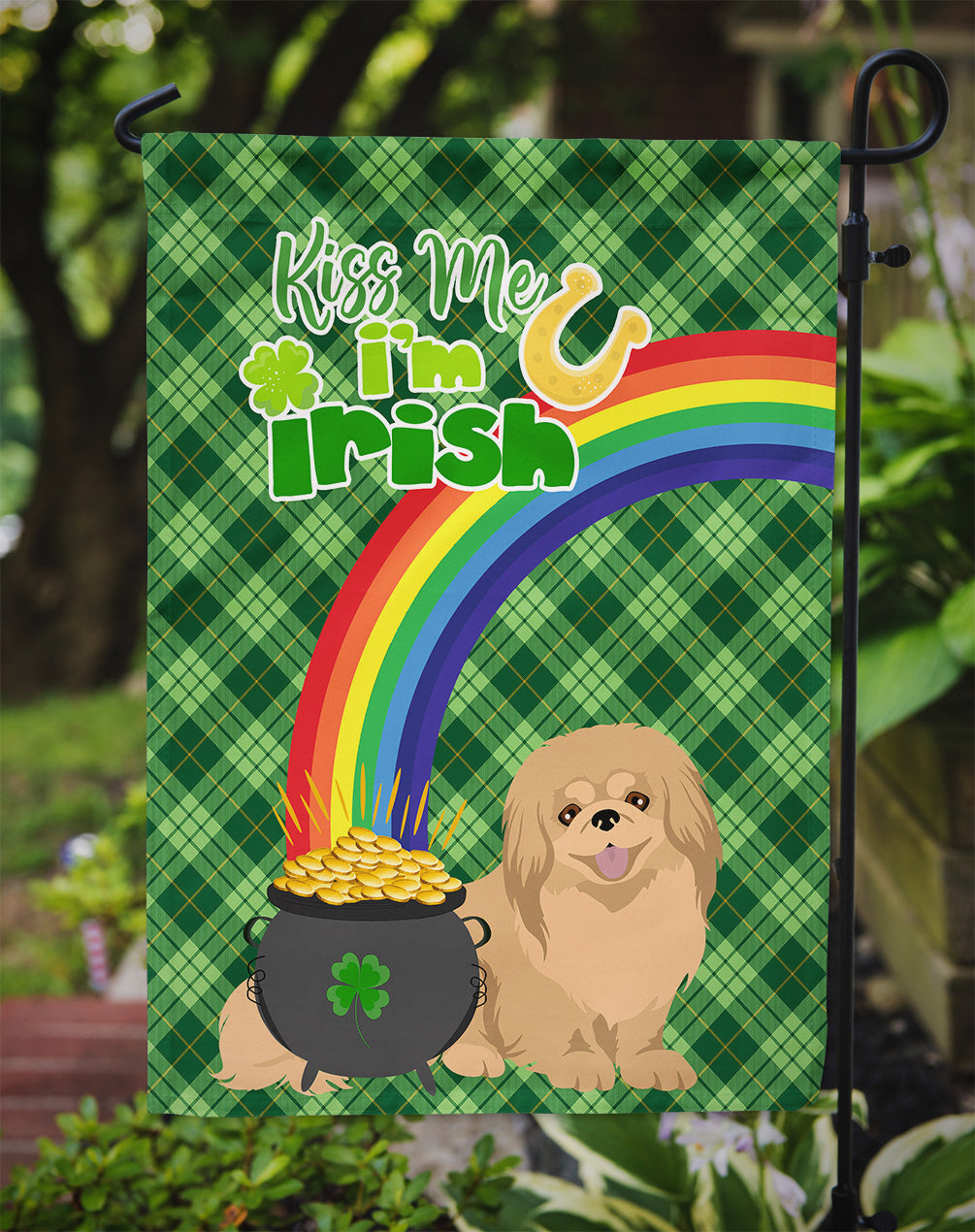 Gold Pekingese St. Patrick's Day Flag Garden Size  the-store.com.