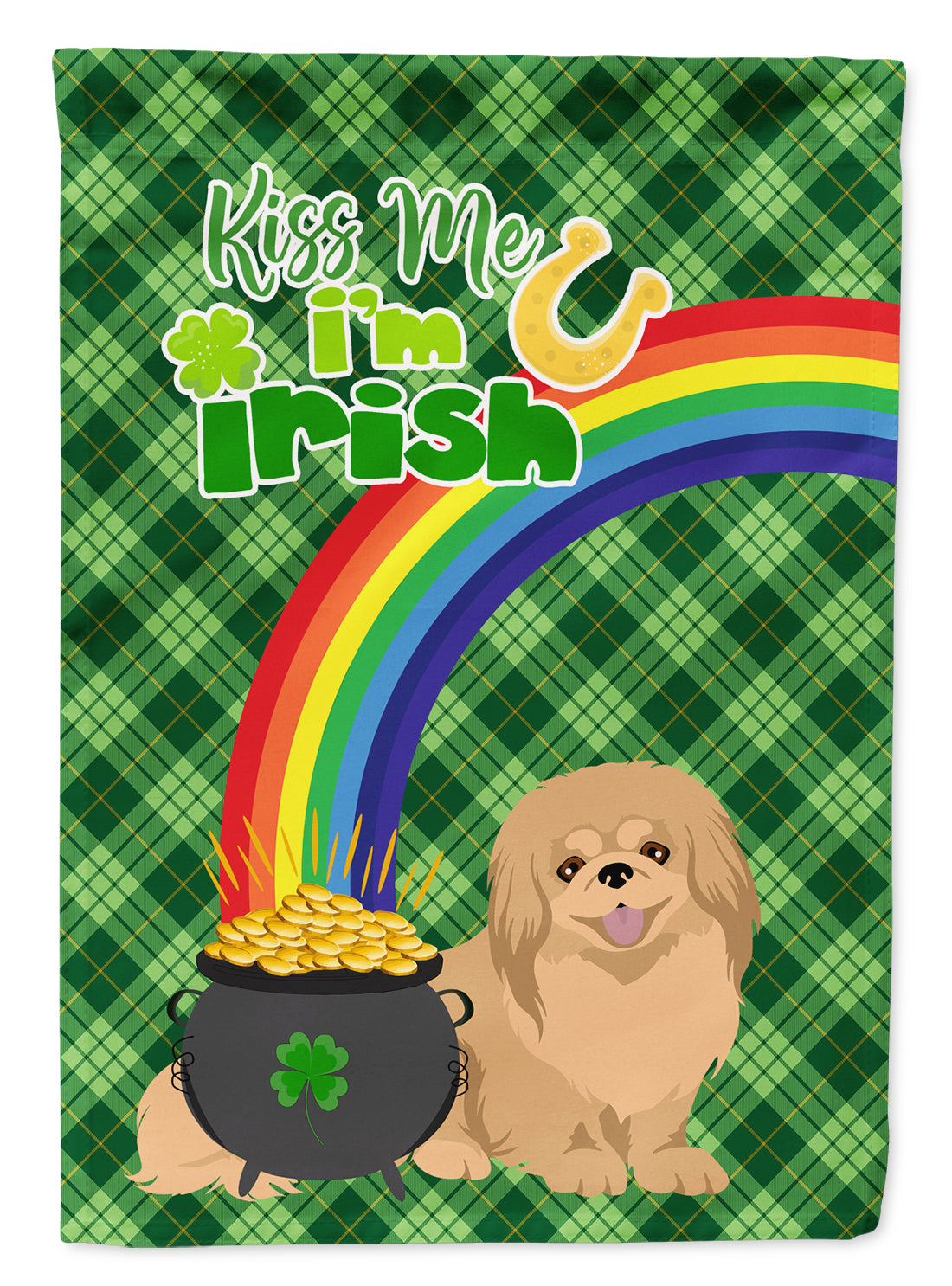 Gold Pekingese St. Patrick's Day Flag Garden Size  the-store.com.