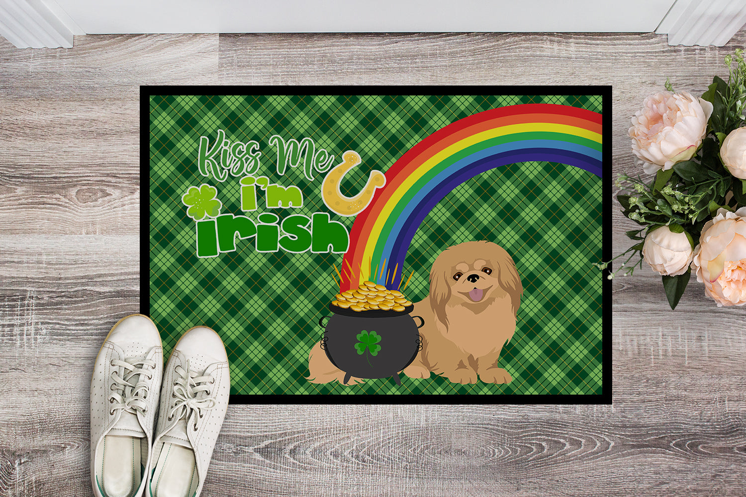 Buy this Gold Pekingese St. Patrick's Day Indoor or Outdoor Mat 24x36