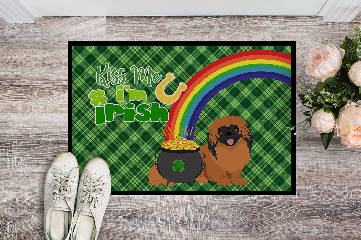 Buy this Red Pekingese St. Patrick's Day Indoor or Outdoor Mat 24x36