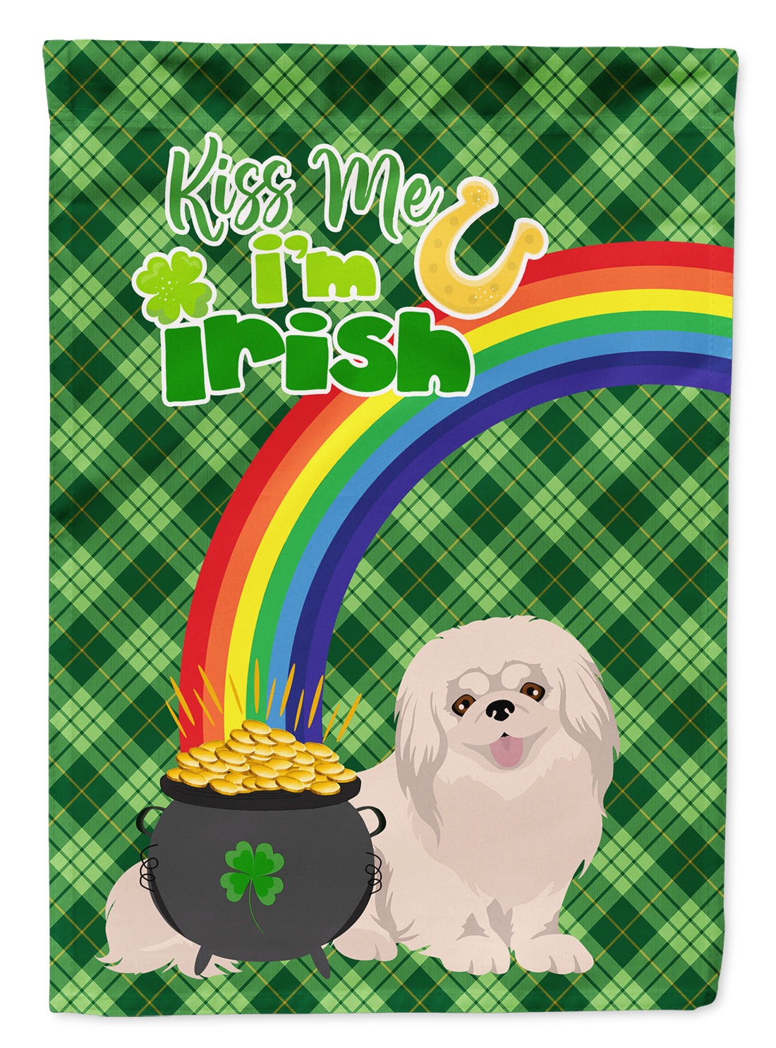 White Pekingese St. Patrick&#39;s Day Flag Garden Size  the-store.com.