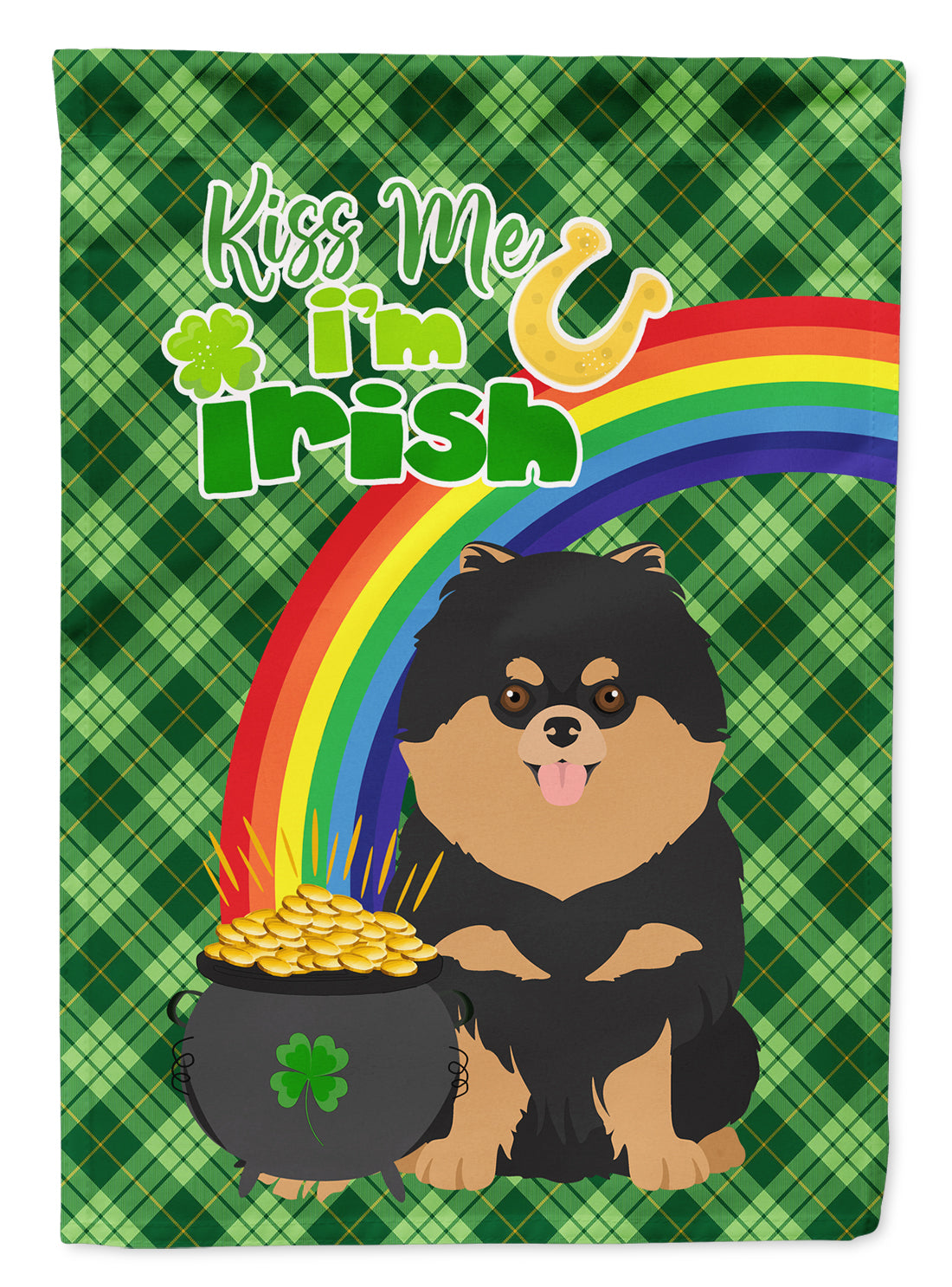 Black and Tan Pomeranian St. Patrick's Day Flag Garden Size  the-store.com.