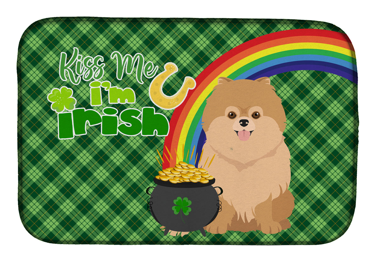 Orange Pomeranian St. Patrick&#39;s Day Dish Drying Mat  the-store.com.