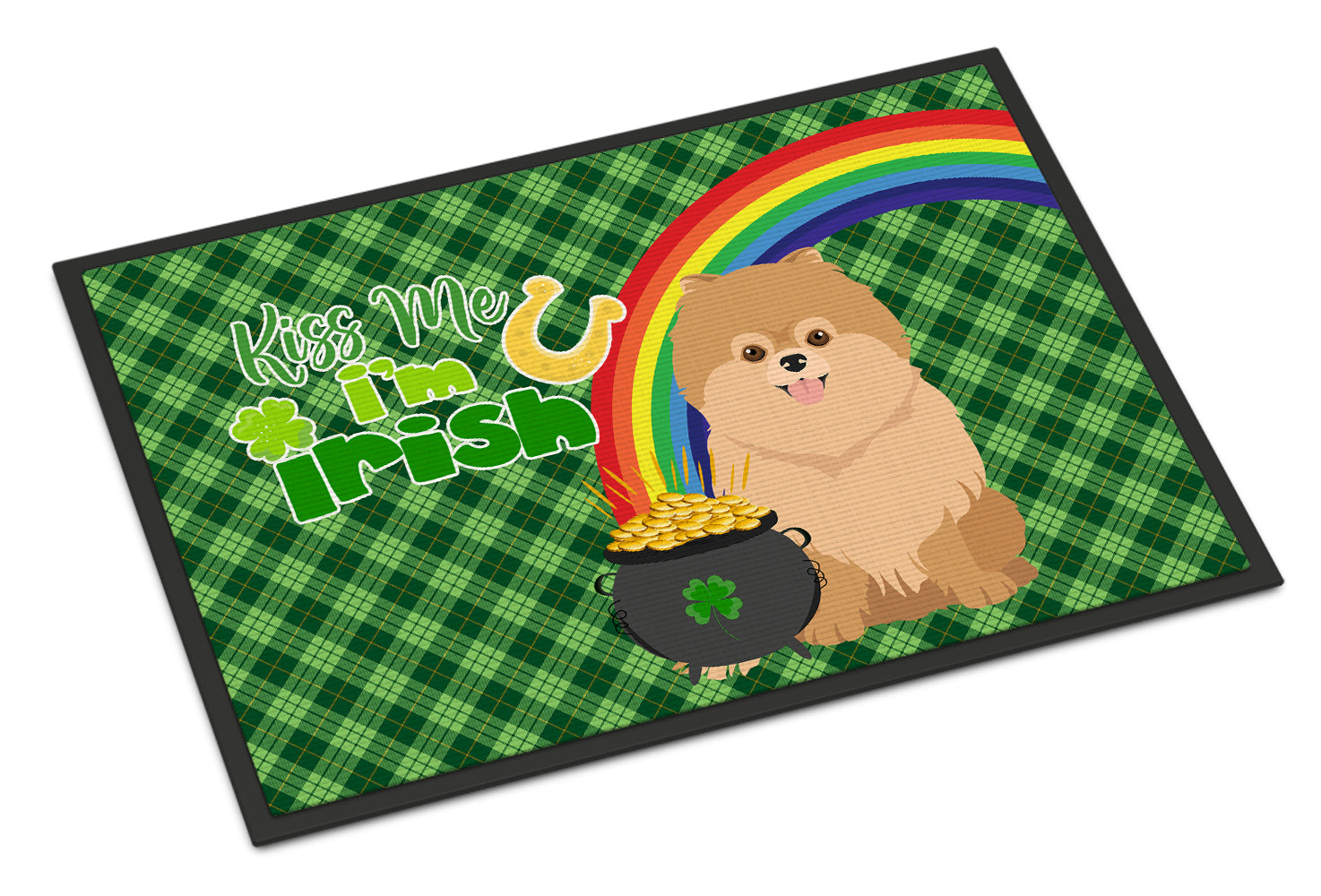 Buy this Orange Pomeranian St. Patrick's Day Indoor or Outdoor Mat 24x36