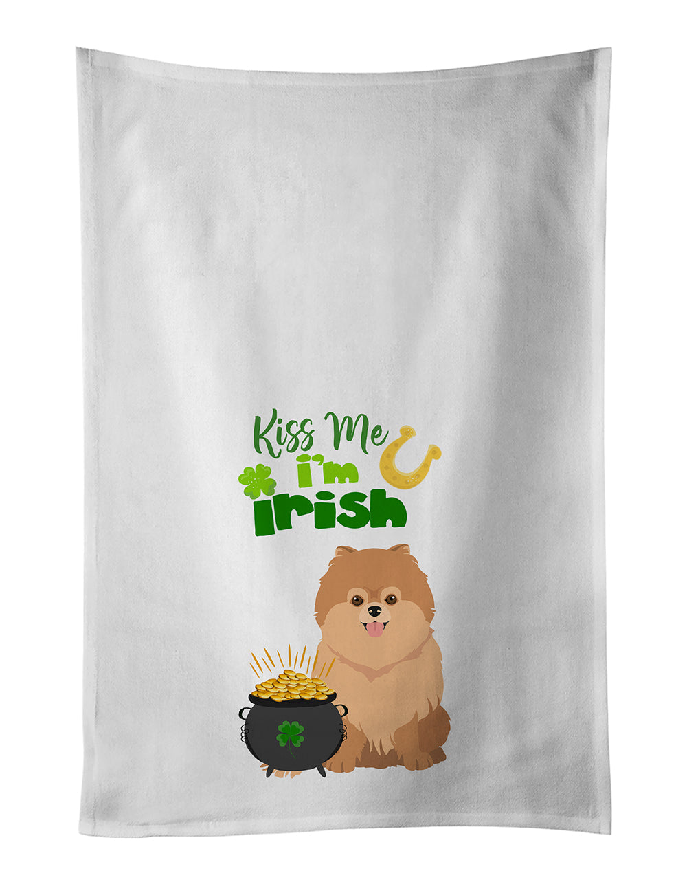 Buy this Orange Pomeranian St. Patrick's Day White Kitchen Towel Set of 2 Dish Towels