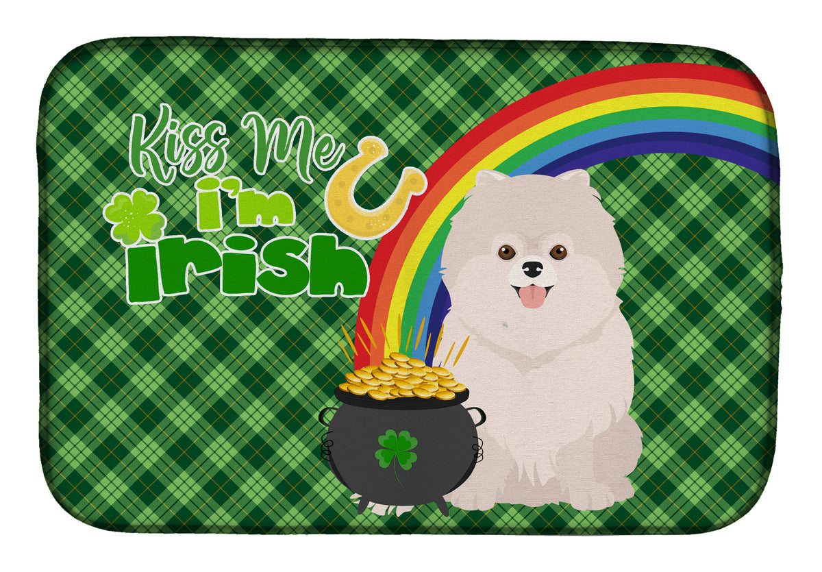 White Pomeranian St. Patrick&#39;s Day Dish Drying Mat  the-store.com.