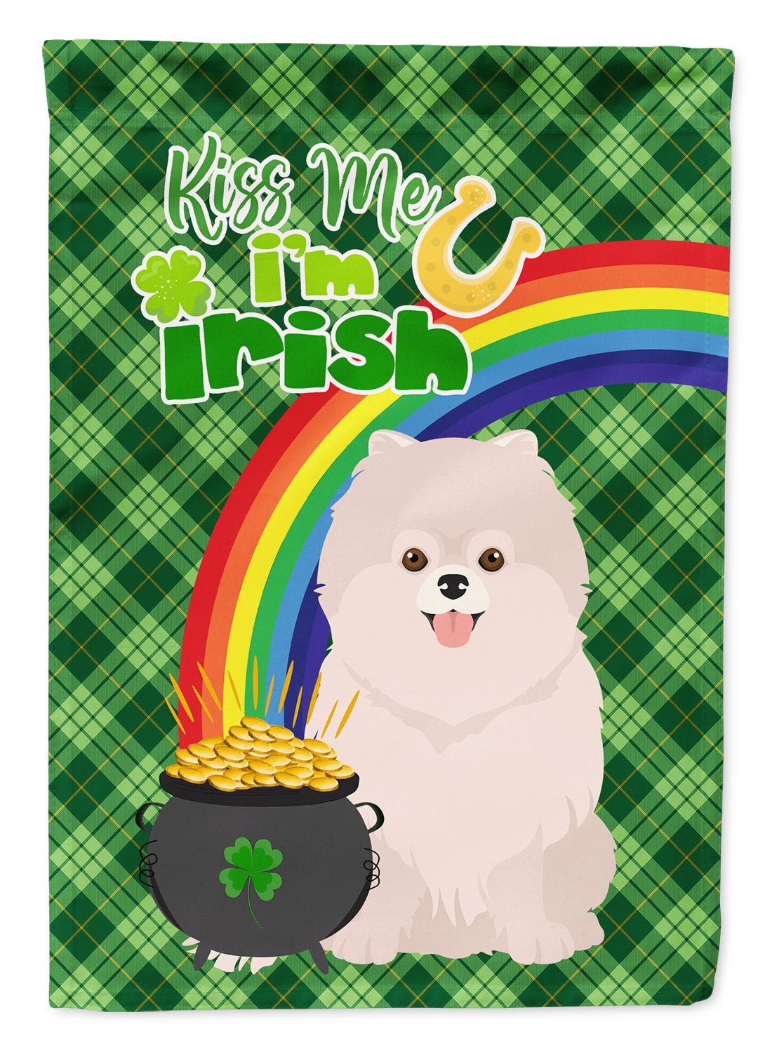 White Pomeranian St. Patrick&#39;s Day Flag Garden Size  the-store.com.