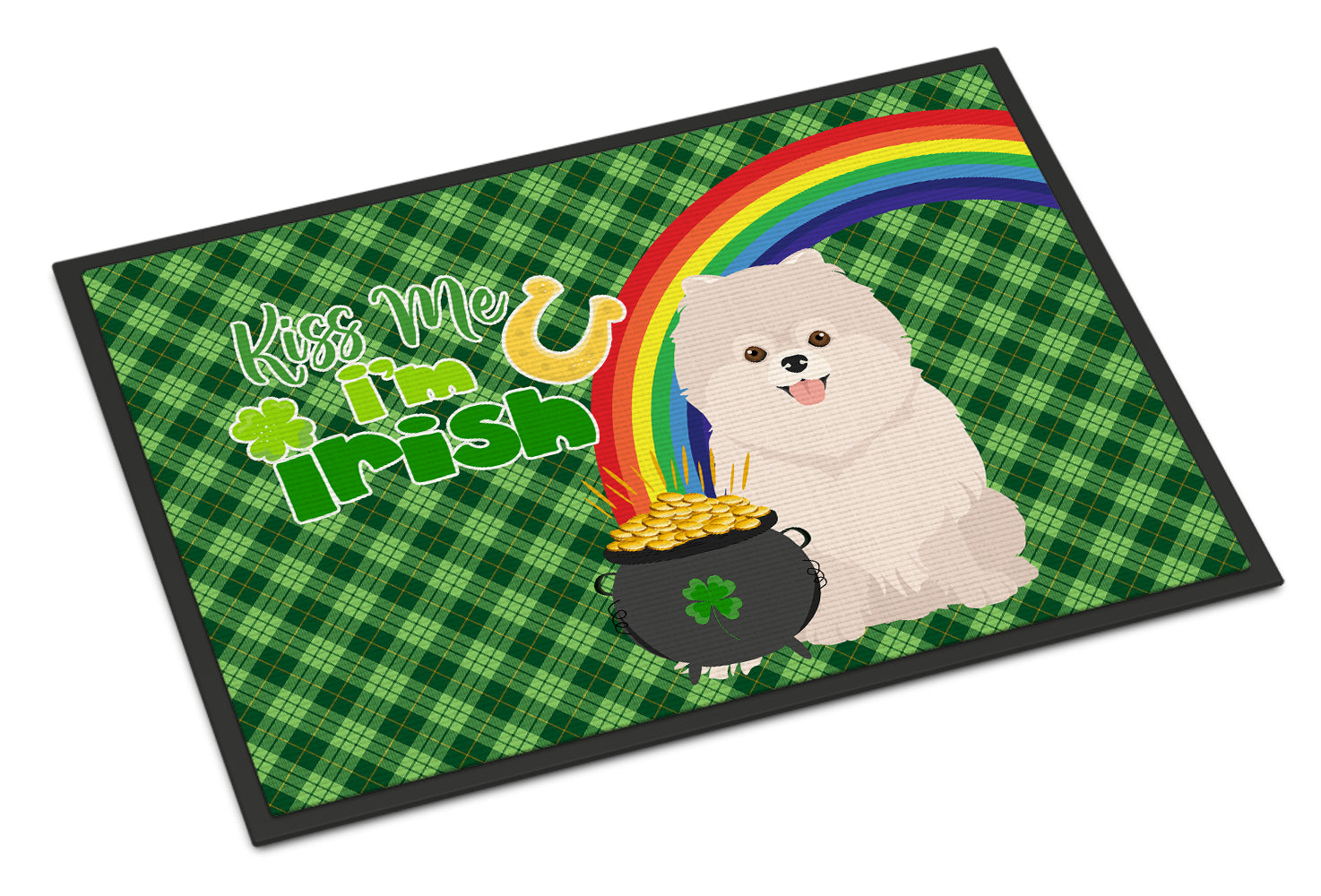 Buy this White Pomeranian St. Patrick's Day Indoor or Outdoor Mat 24x36