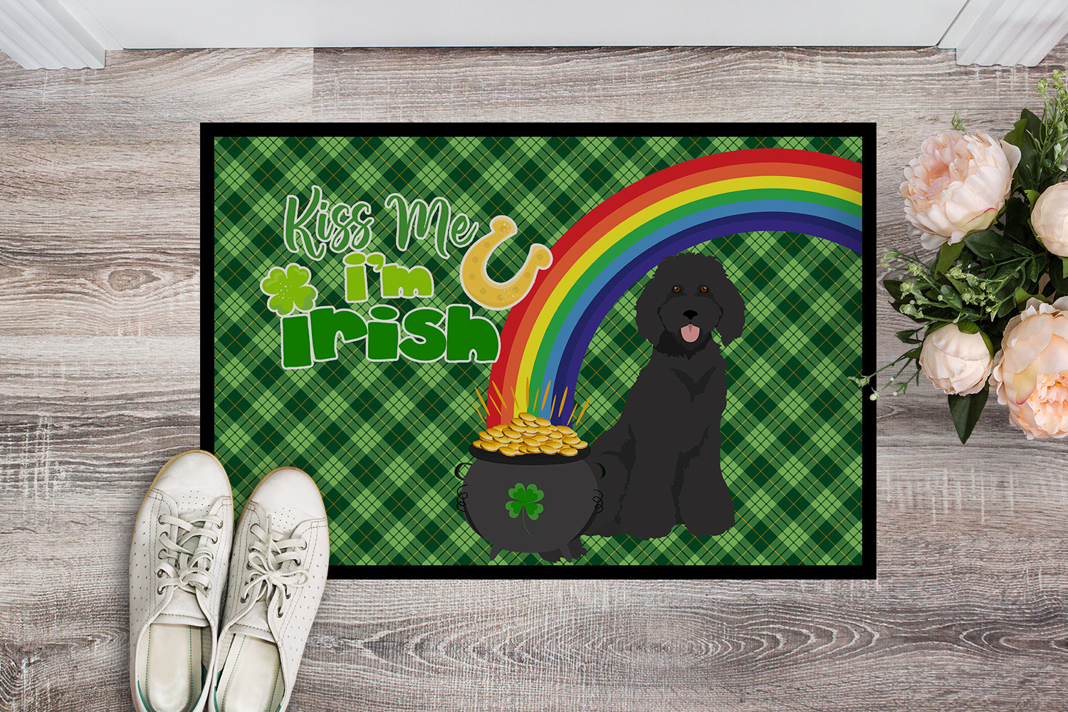 Standard Black Poodle St. Patrick's Day Indoor or Outdoor Mat 24x36 - the-store.com