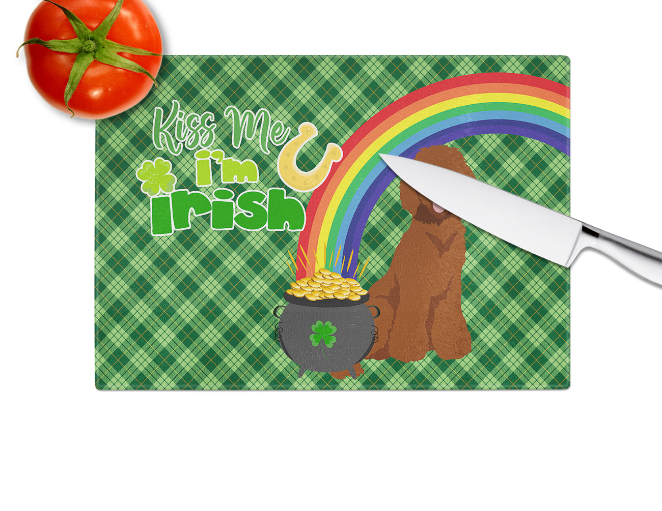 Standard Red Poodle St. Patrick's Day Glass Cutting Board Large - the-store.com