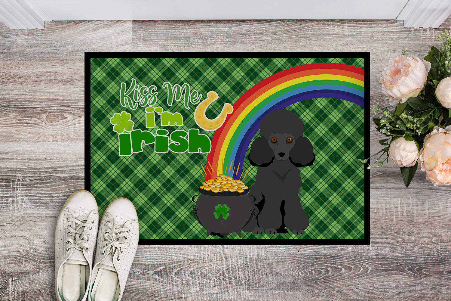 Buy this Toy Black Poodle St. Patrick's Day Indoor or Outdoor Mat 24x36