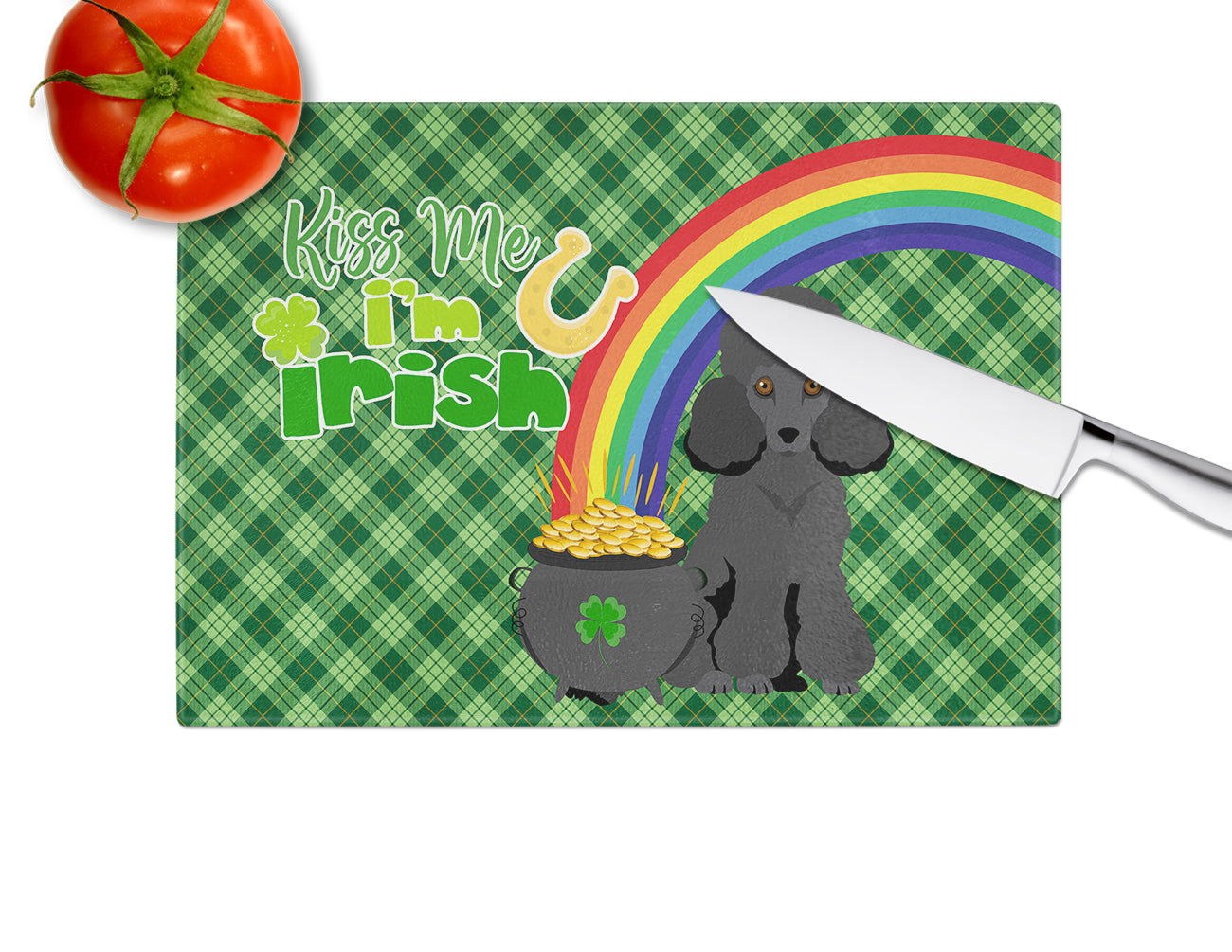 Toy Black Poodle St. Patrick's Day Glass Cutting Board Large - the-store.com