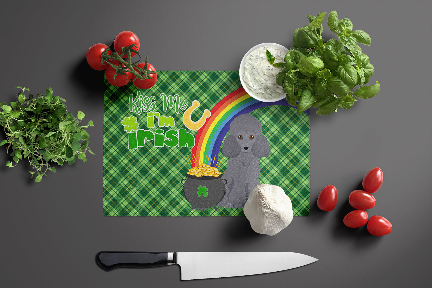Toy Grey Poodle St. Patrick's Day Glass Cutting Board Large - the-store.com