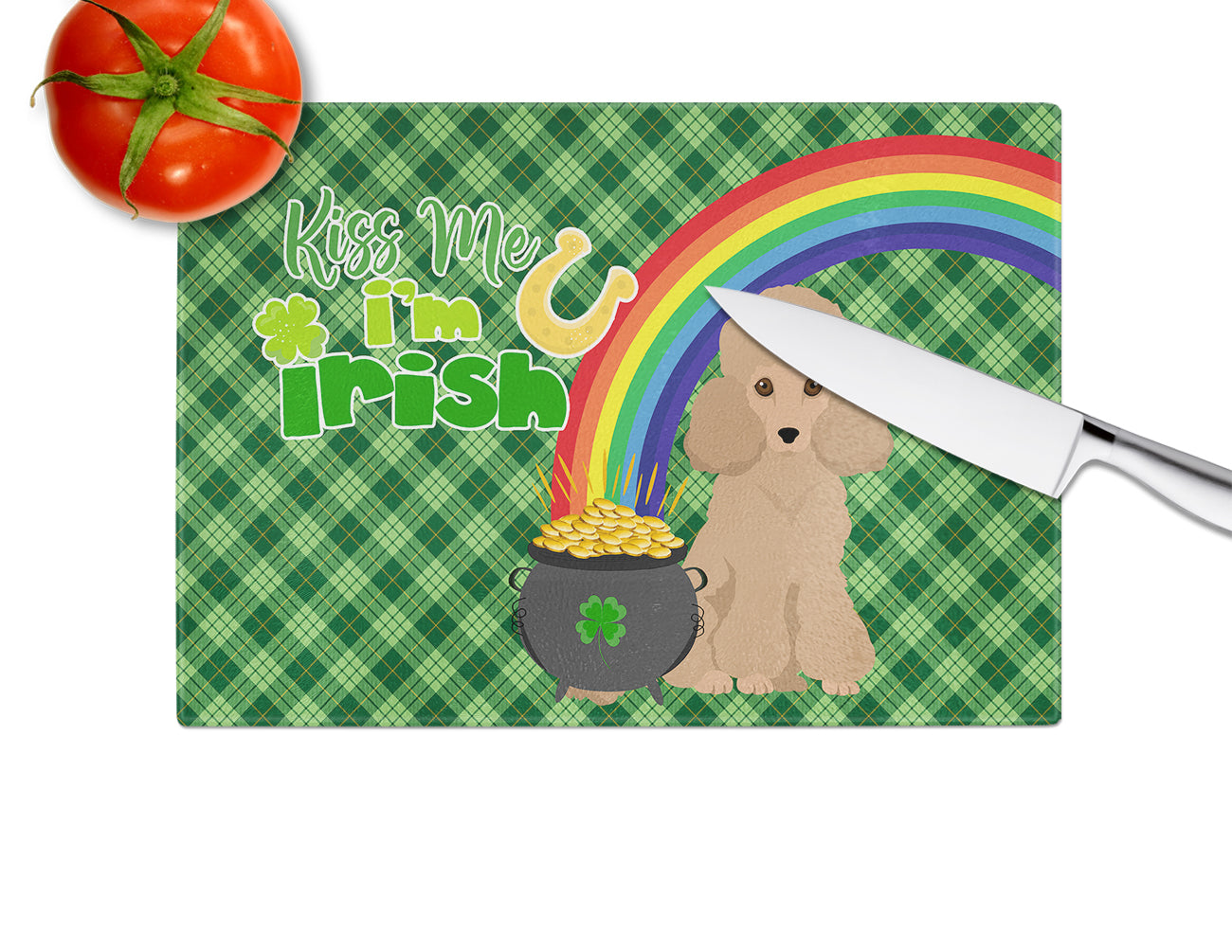 Toy Apricot Poodle St. Patrick's Day Glass Cutting Board Large - the-store.com