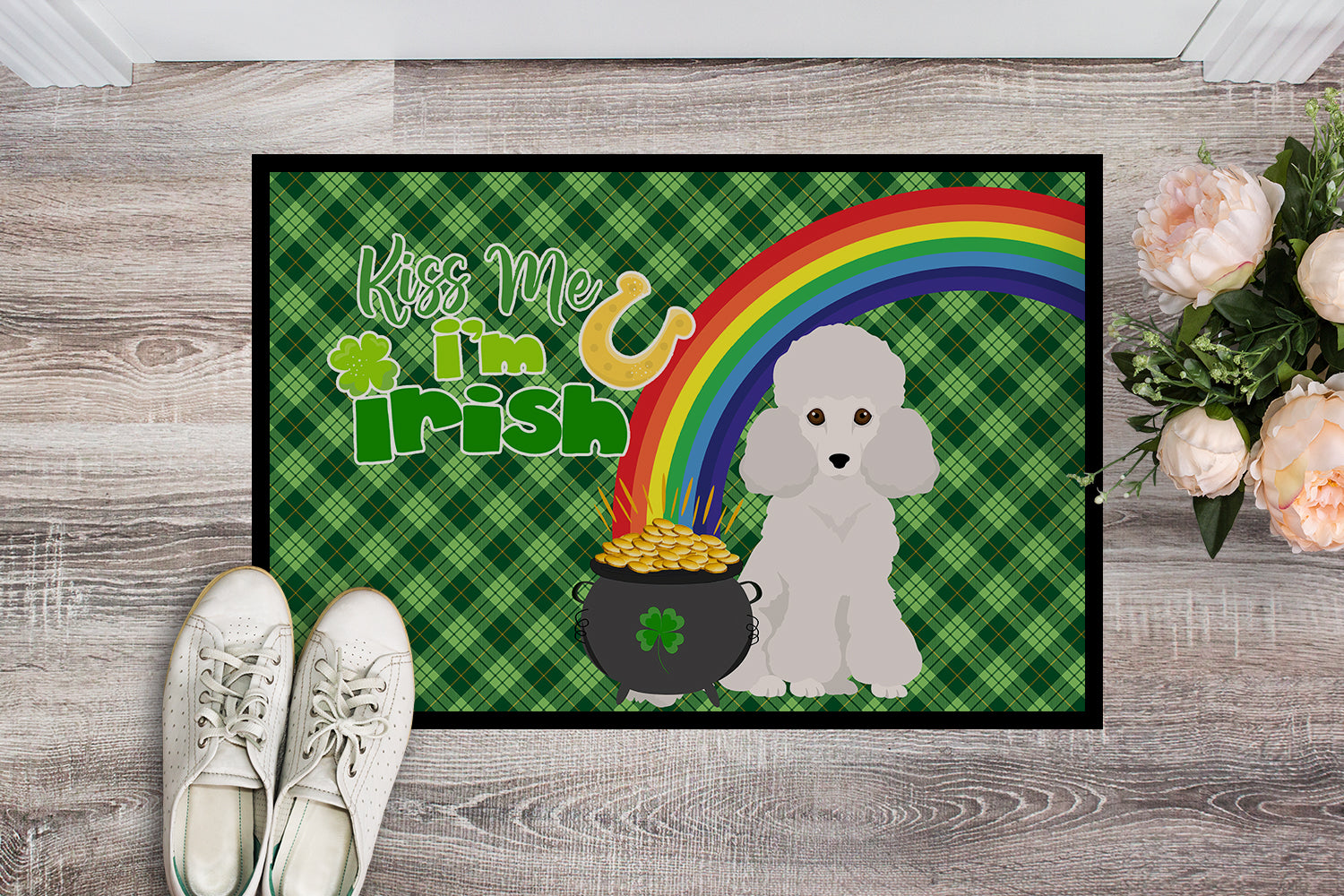 Toy White Poodle St. Patrick's Day Indoor or Outdoor Mat 24x36 - the-store.com