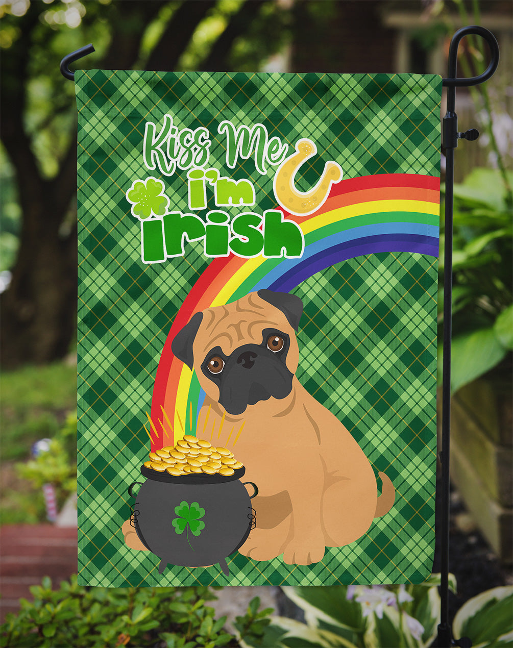 Apricot Pug St. Patrick's Day Flag Garden Size  the-store.com.