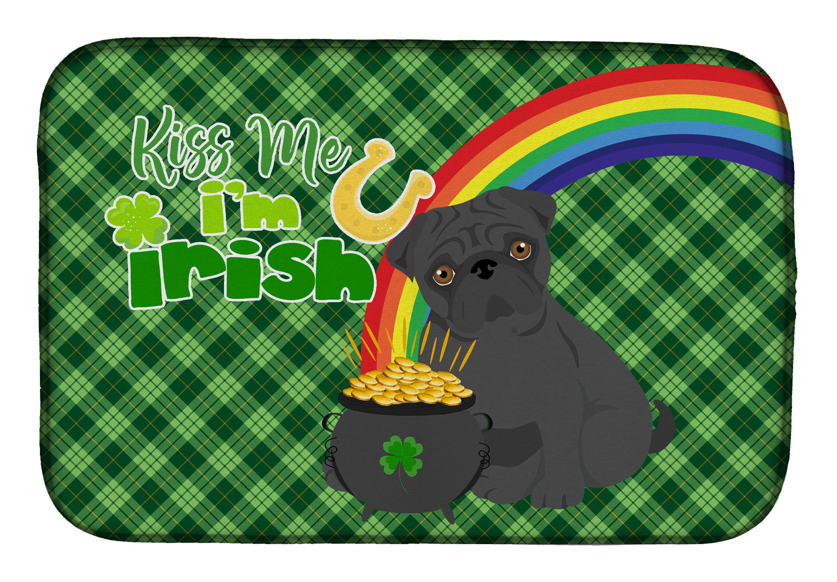 Black Pug St. Patrick's Day Dish Drying Mat  the-store.com.