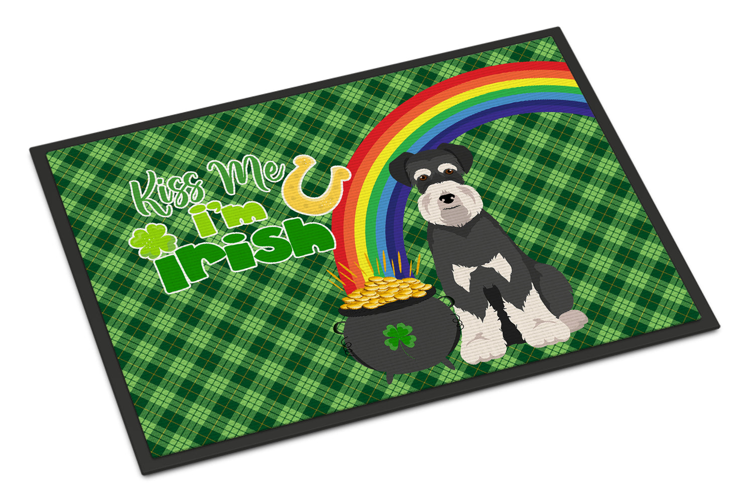 Buy this Black and Silver Natural Ears Schnauzer St. Patrick's Day Indoor or Outdoor Mat 24x36