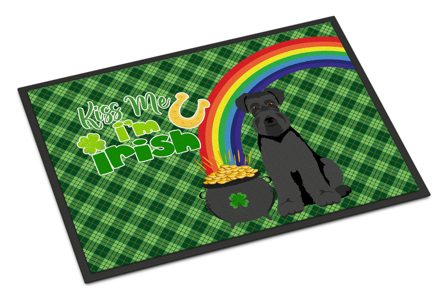 Buy this Black Natural Ears Schnauzer St. Patrick's Day Indoor or Outdoor Mat 24x36