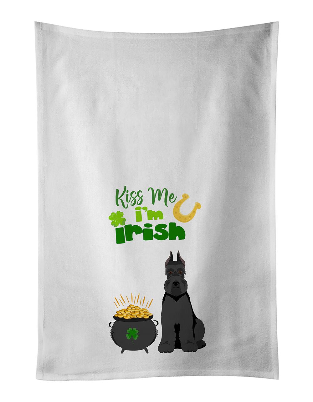 Buy this Black Schnauzer St. Patrick&#39;s Day White Kitchen Towel Set of 2 Dish Towels