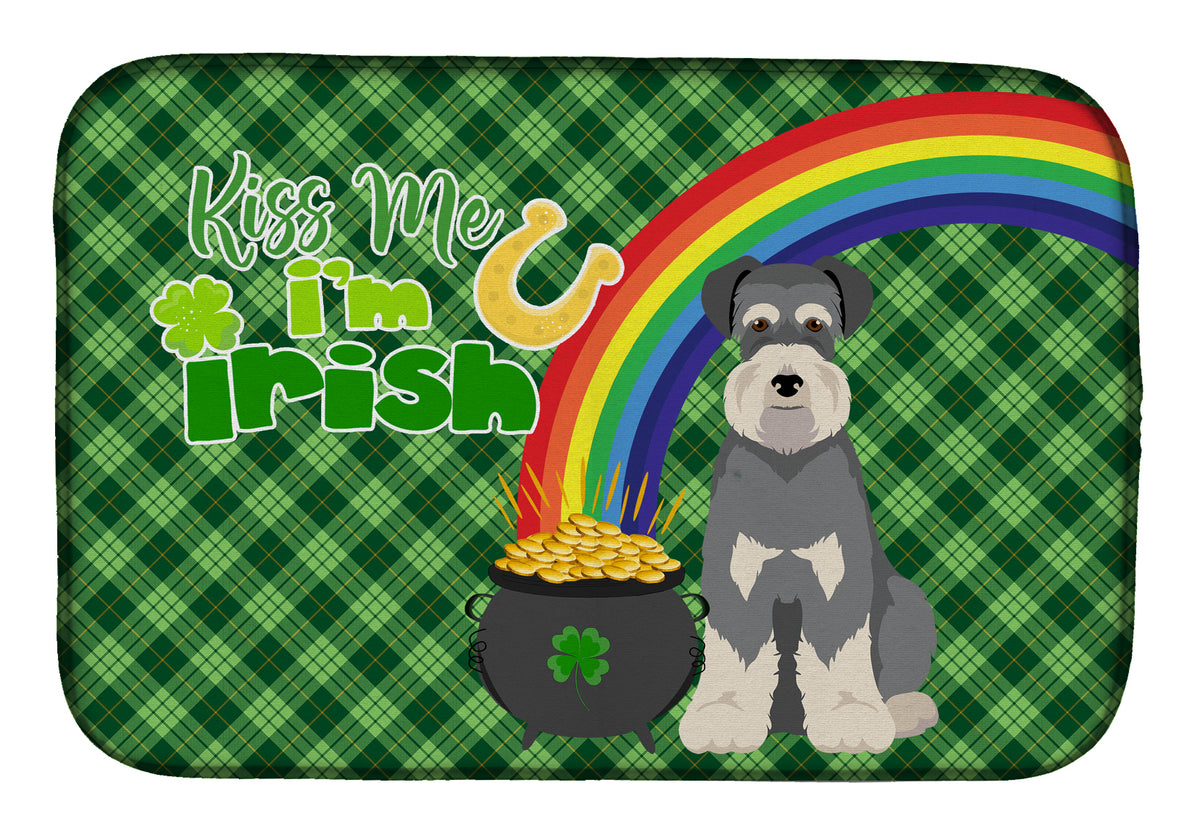 Salt Pepper Natural Ears Schnauzer St. Patrick&#39;s Day Dish Drying Mat  the-store.com.