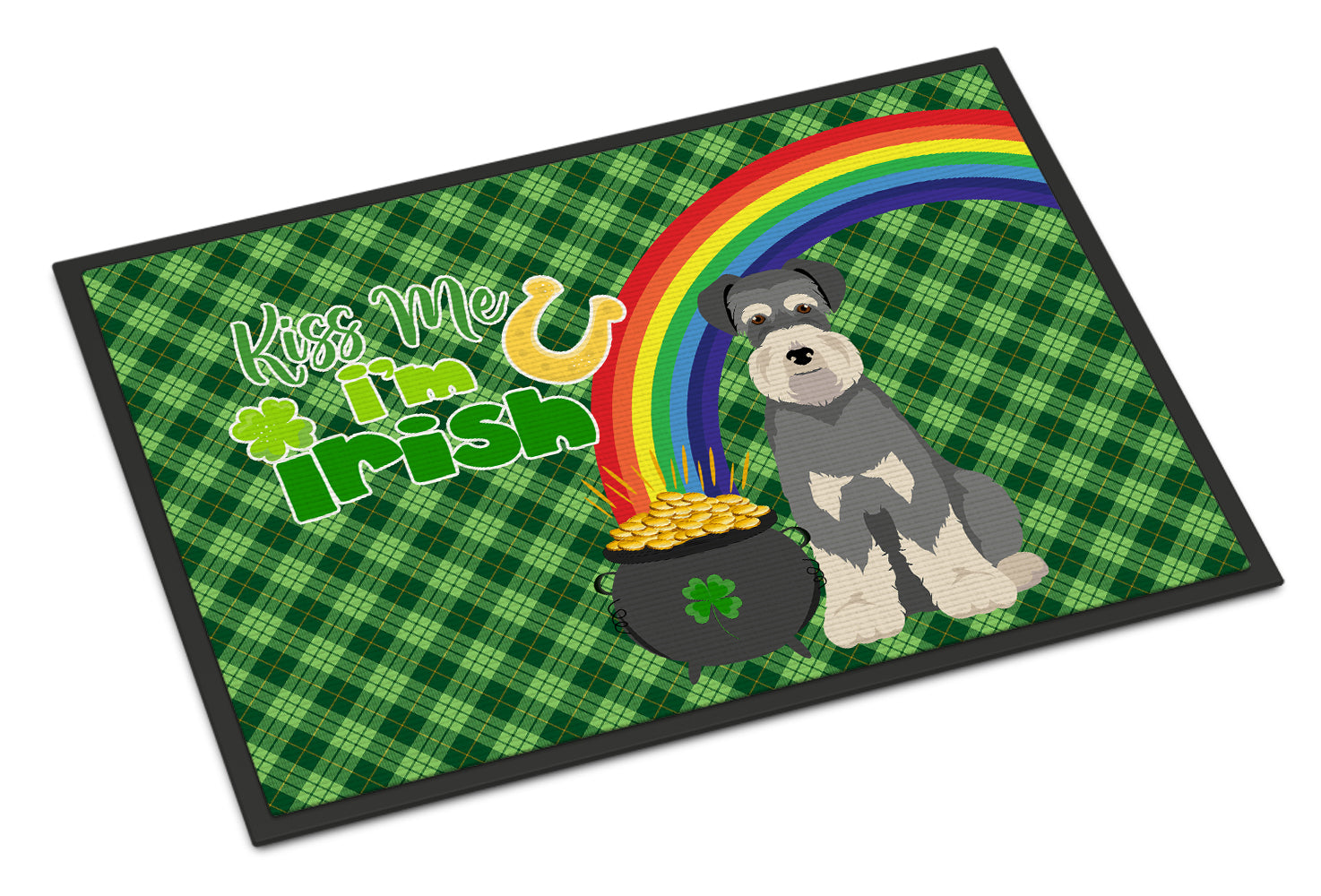 Buy this Salt Pepper Natural Ears Schnauzer St. Patrick's Day Indoor or Outdoor Mat 24x36