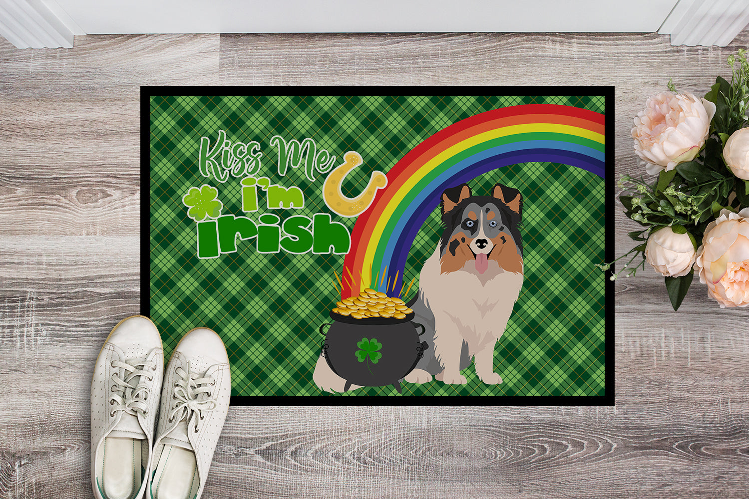 Buy this Blue Merle Sheltie St. Patrick's Day Indoor or Outdoor Mat 24x36