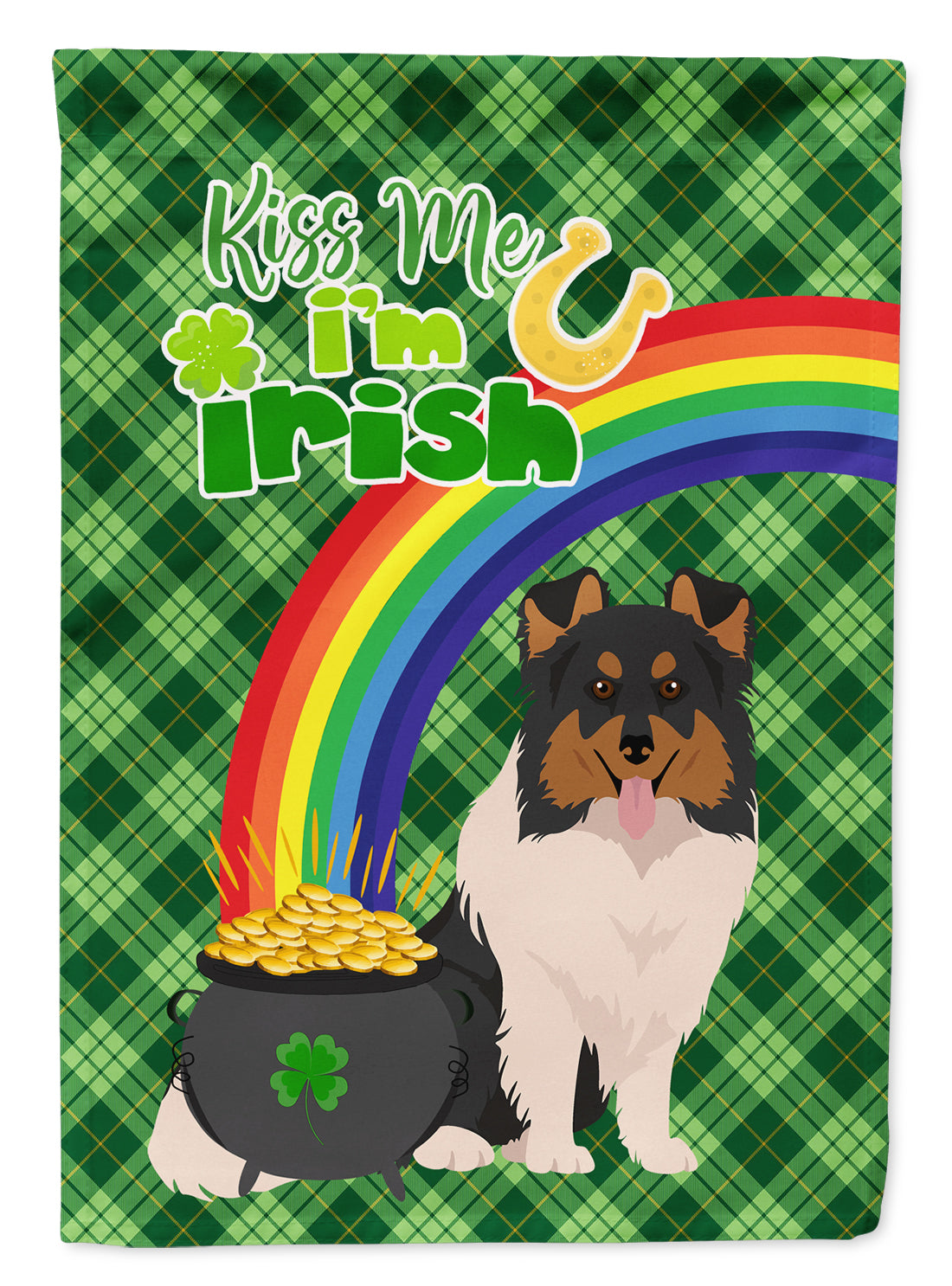 Tricolor Sheltie St. Patrick's Day Flag Garden Size  the-store.com.