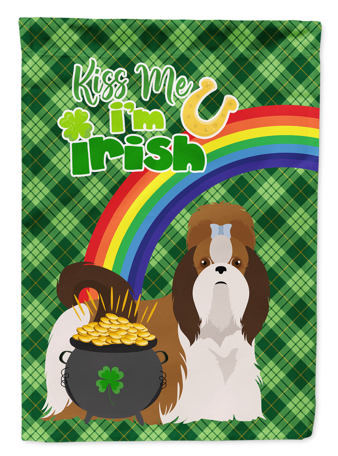 Red and White Shih Tzu St. Patrick's Day Flag Garden Size  the-store.com.