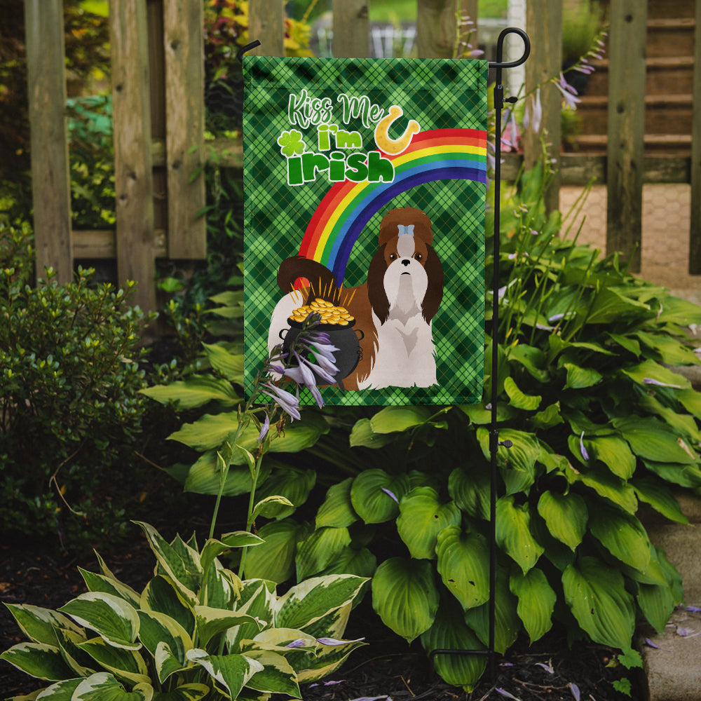 Red and White Shih Tzu St. Patrick's Day Flag Garden Size  the-store.com.