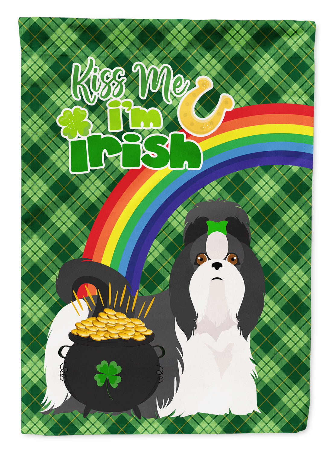 Black and White Shih Tzu St. Patrick&#39;s Day Flag Garden Size  the-store.com.