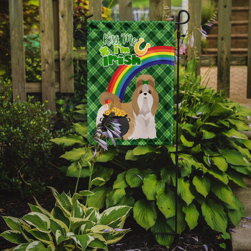 Gold and White Shih Tzu St. Patrick's Day Flag Garden Size  the-store.com.