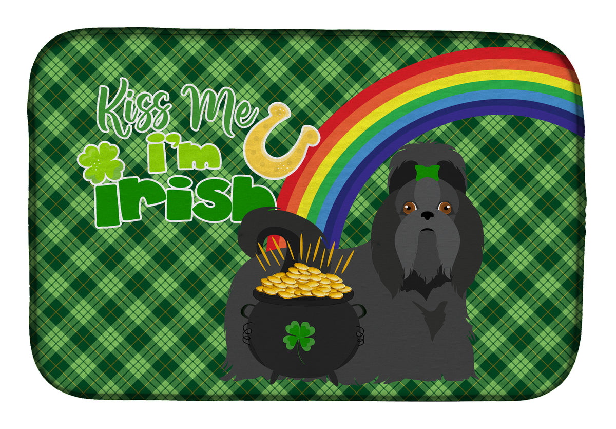 Black Shih Tzu St. Patrick&#39;s Day Dish Drying Mat  the-store.com.