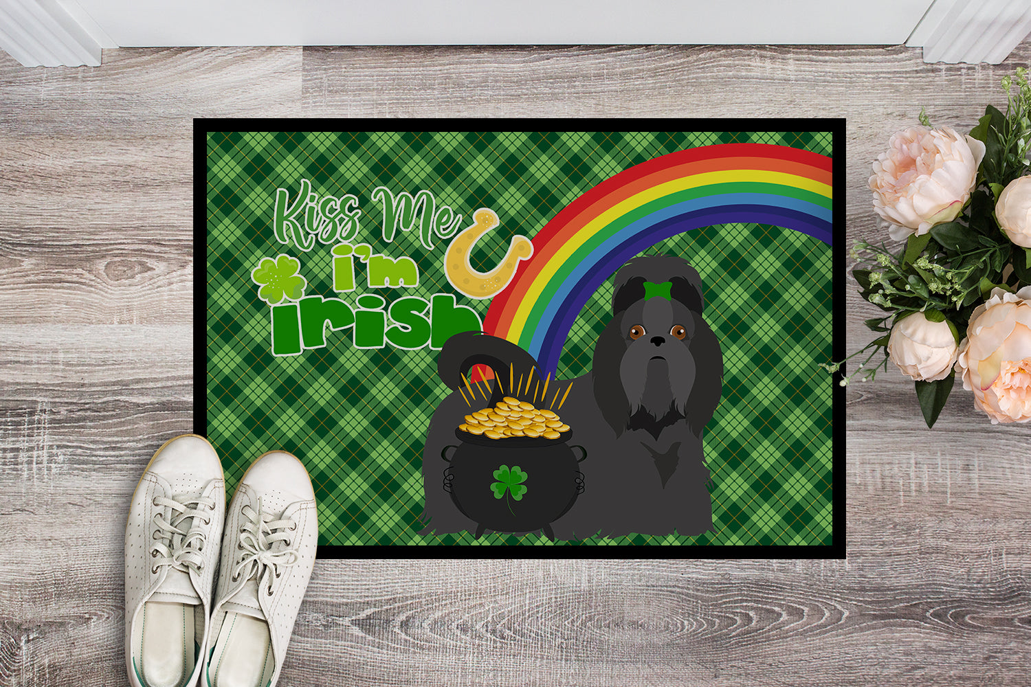 Buy this Black Shih Tzu St. Patrick's Day Indoor or Outdoor Mat 24x36