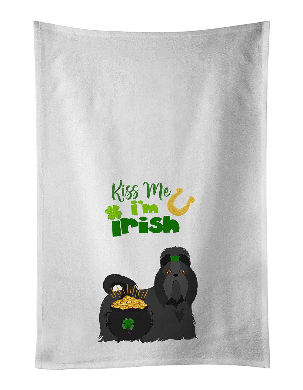 Buy this Black Shih Tzu St. Patrick&#39;s Day White Kitchen Towel Set of 2 Dish Towels